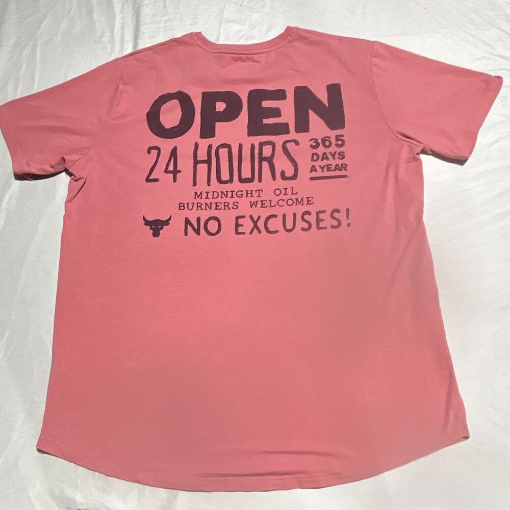 Under Armour Project Rock Mens 2XL Pink Bull Graphic Logo Crew Neck T-Shirt
